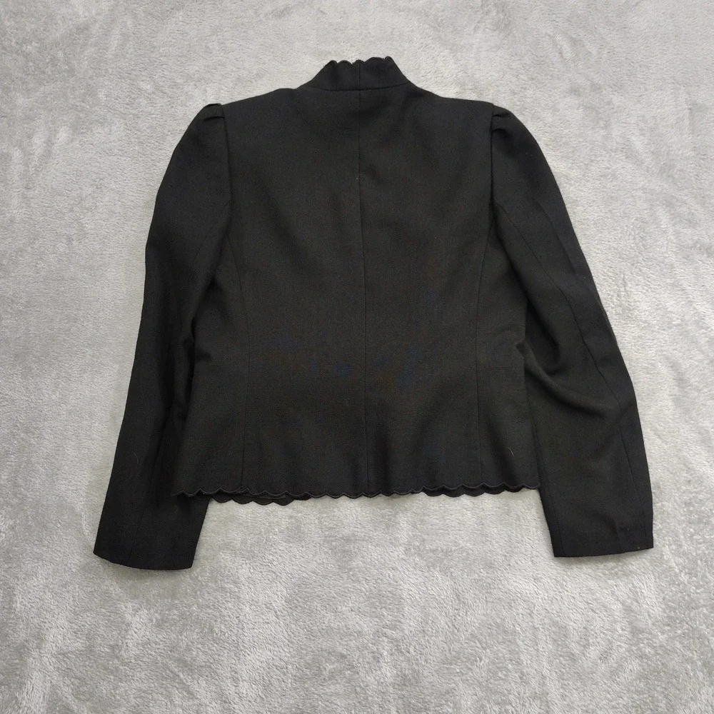 Vtg Sasson Paris Women's Blazer‎ 4/5 Collarless Blazer Jacket Scalloped Hem - Picture 4 of 12